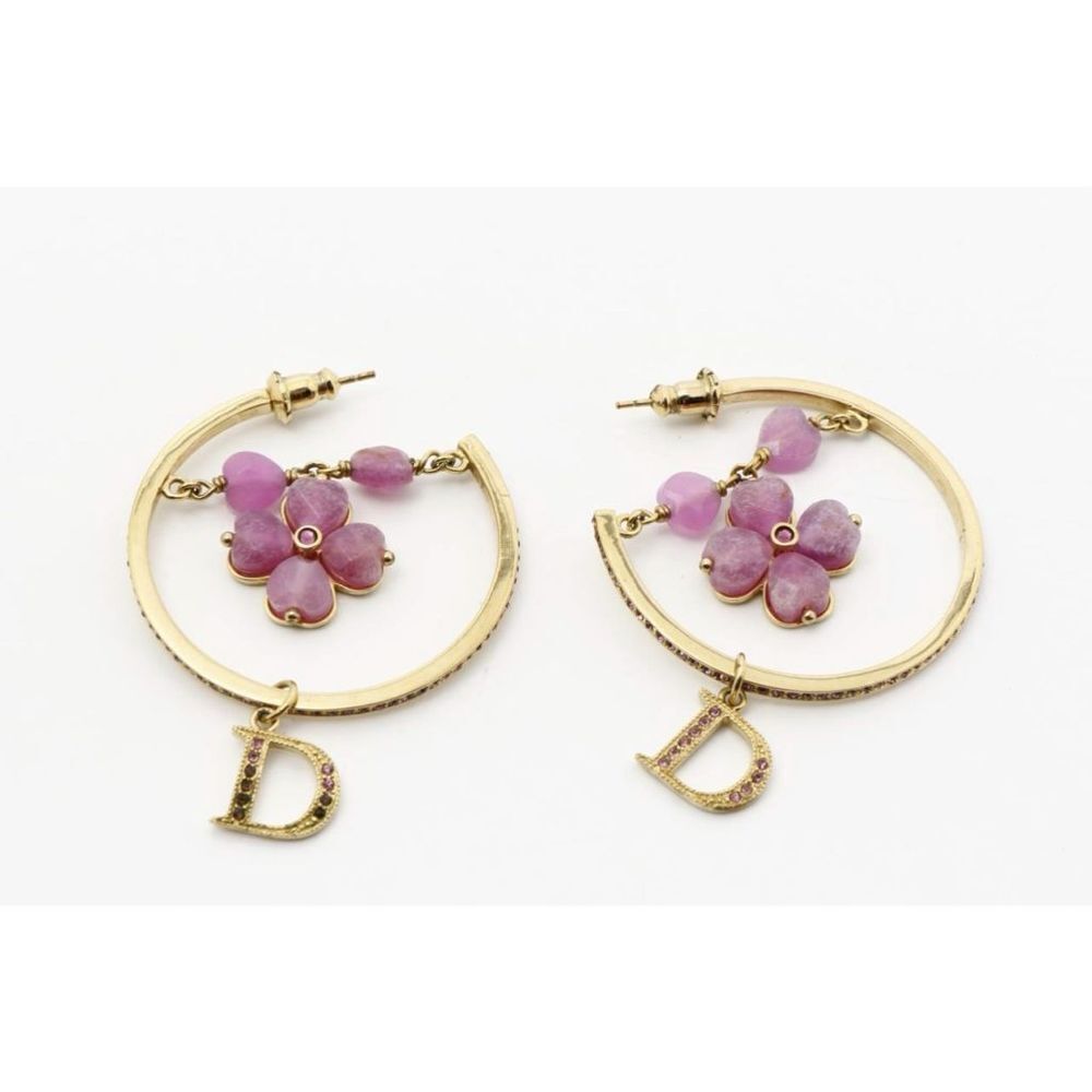 AUTHENTIC Christian Dior purple crystal clover hoop large earrings